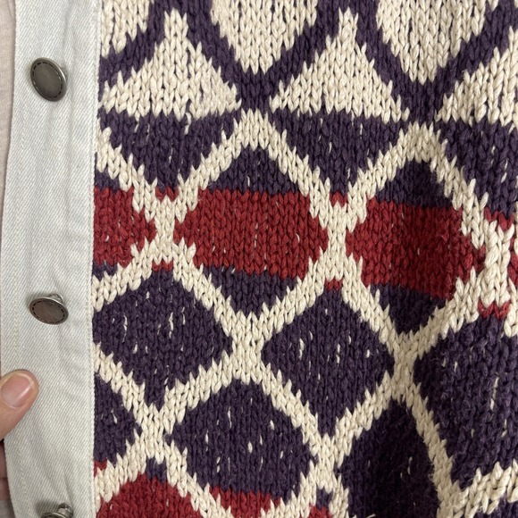 Free People Lakeside Denim Jacket Western Chunky Knit Size Med/ Large - Picture 9 of 12